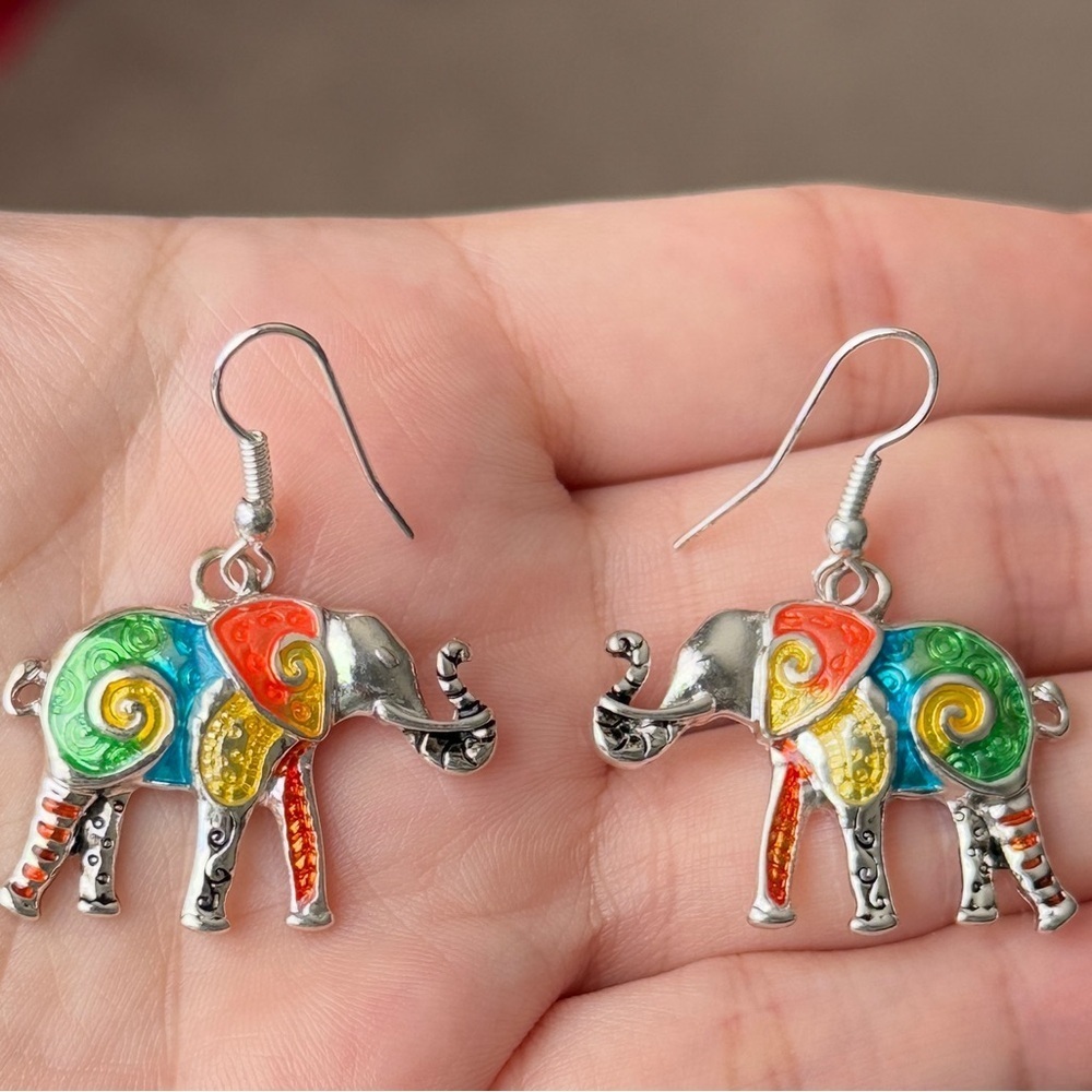 Colorful Enamel Elephant Dangle Earrings